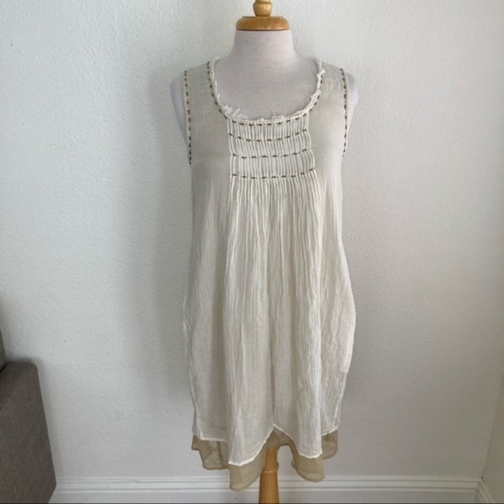 Soft surroundings layered neutral beaded mini sleeveless dress
